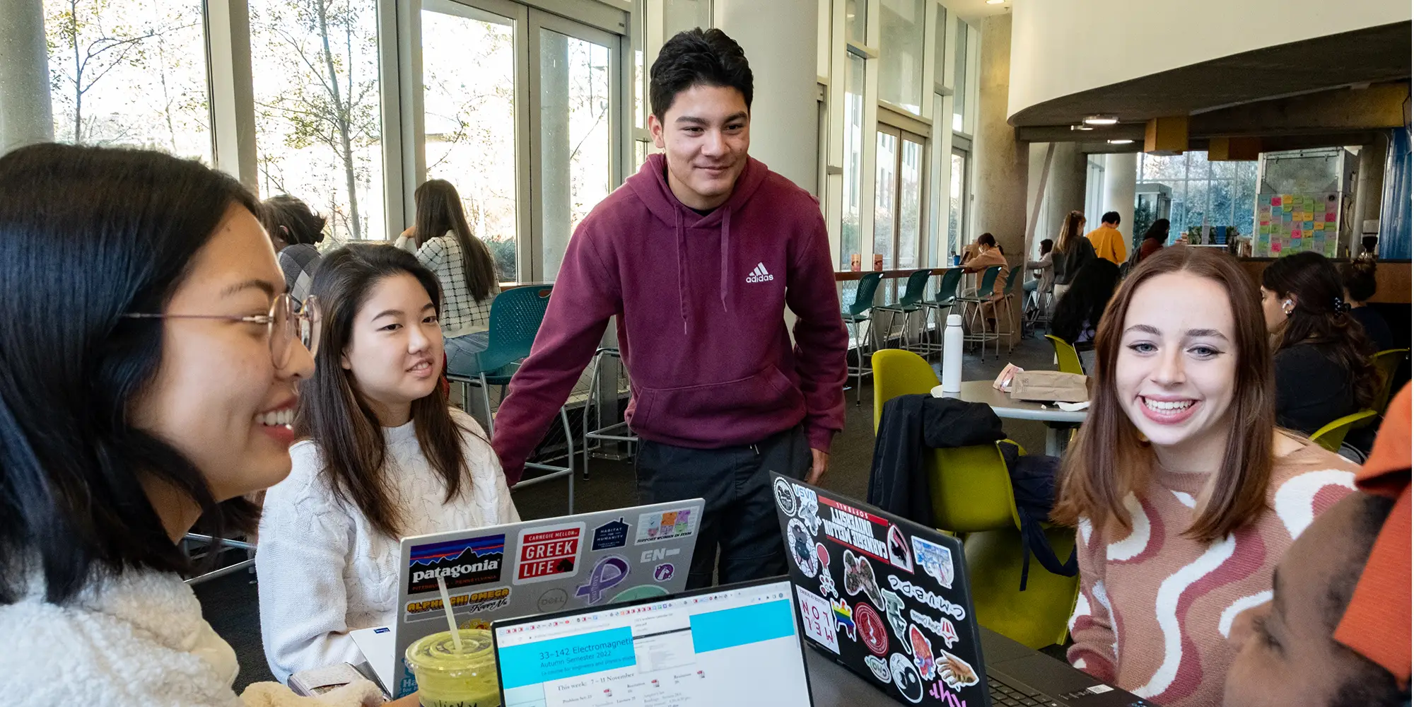 A group of students talking. 